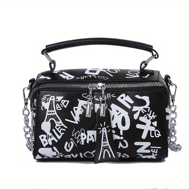 Graffiti Chain Crossbody Bag Small Zipper Box Purse
