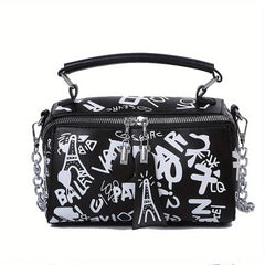 Graffiti Chain Crossbody Bag Small Zipper Box Purse