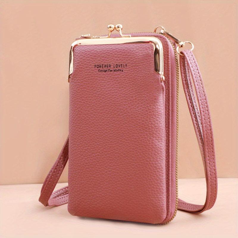 Zipper Crossbody Cell Phone Bag PU Leather Textured Bag Purse