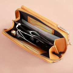 Zipper Crossbody Cell Phone Bag PU Leather Textured Bag Purse