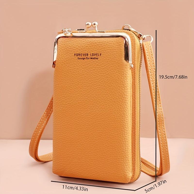 Zipper Crossbody Cell Phone Bag PU Leather Textured Bag Purse