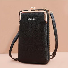 Zipper Crossbody Cell Phone Bag PU Leather Textured Bag Purse