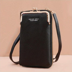 Zipper Crossbody Cell Phone Bag PU Leather Textured Bag Purse