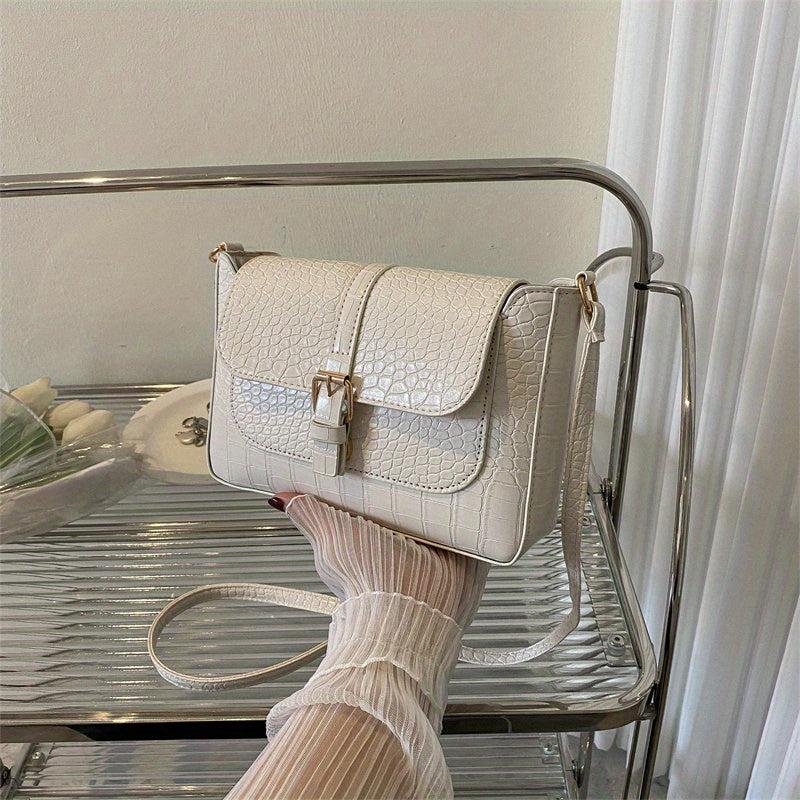 Crocodile Embossed Square Shoulder Bag Solid Crossbody Bag