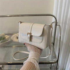 Crocodile Embossed Square Shoulder Bag Solid Crossbody Bag