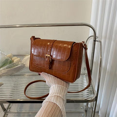 Crocodile Embossed Square Shoulder Bag Solid Crossbody Bag