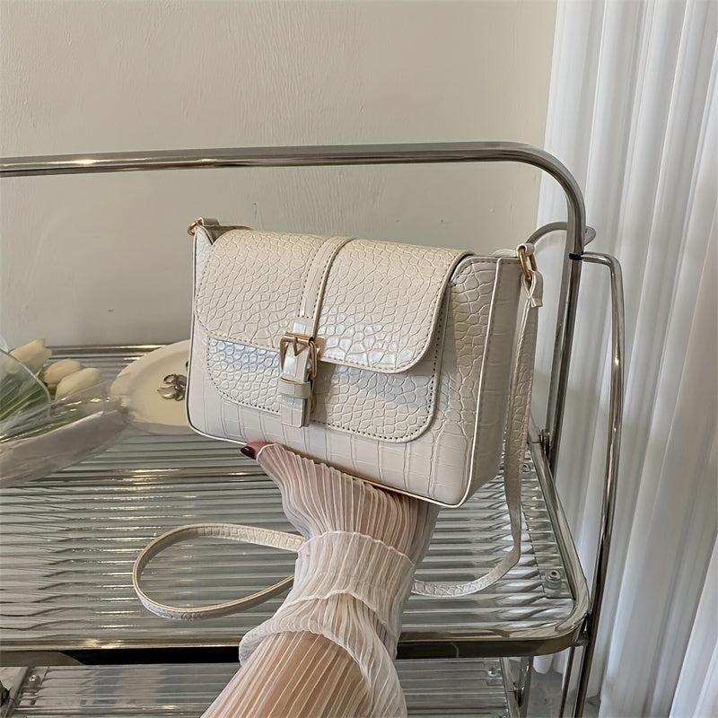 Crocodile Embossed Square Shoulder Bag Solid Crossbody Bag