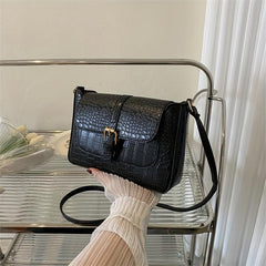 Crocodile Embossed Square Shoulder Bag Solid Crossbody Bag