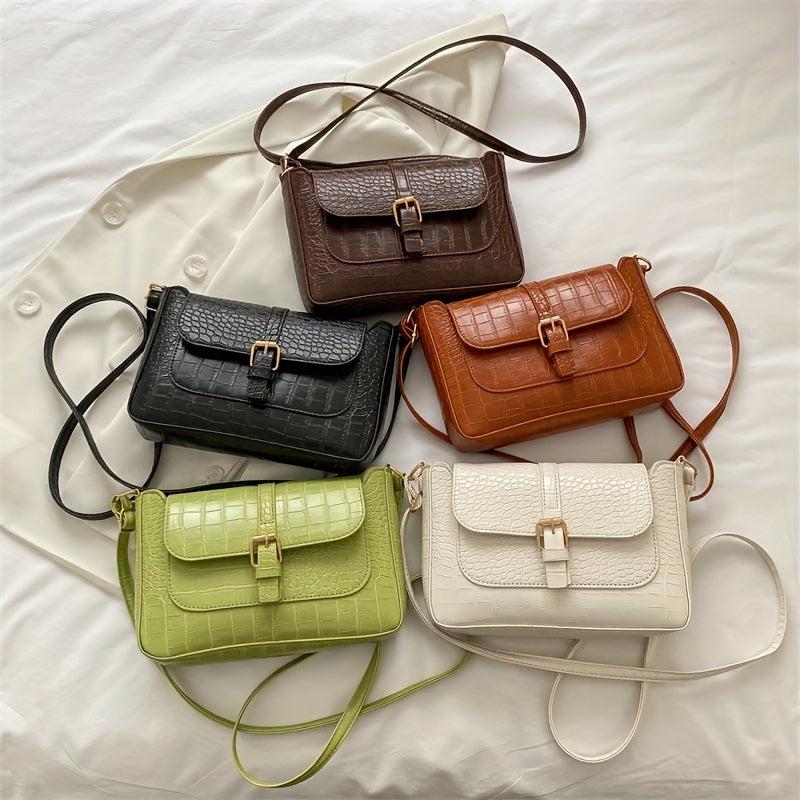 Crocodile Embossed Square Shoulder Bag Solid Crossbody Bag