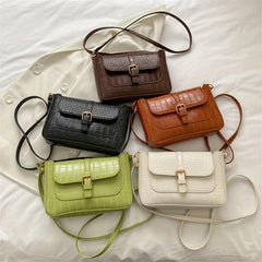 Crocodile Embossed Square Shoulder Bag Solid Crossbody Bag
