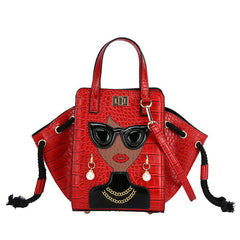 3D Lady Face Crocodile Embossed Handbag