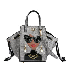 3D Lady Face Crocodile Embossed Handbag