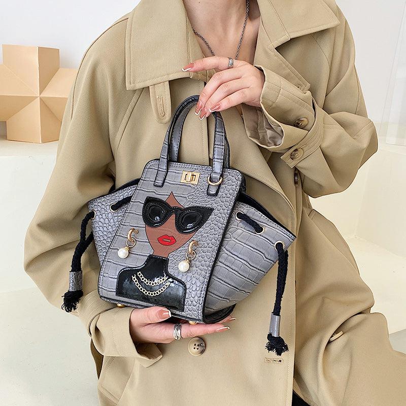3D Lady Face Crocodile Embossed Handbag