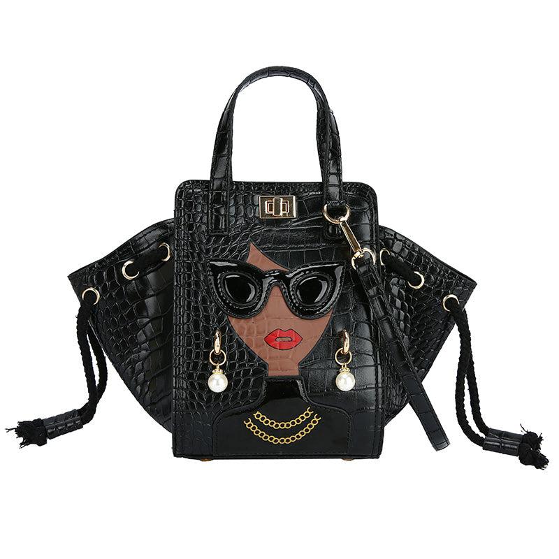 3D Lady Face Crocodile Embossed Handbag