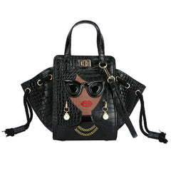 3D Lady Face Crocodile Embossed Handbag