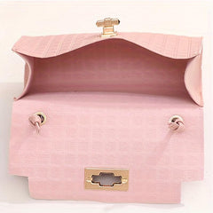 Plaid Embossed Square Bag Crossbody Bag With Scarf Decor