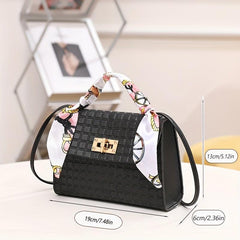 Plaid Embossed Square Bag Crossbody Bag With Scarf Decor