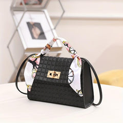 Plaid Embossed Square Bag Crossbody Bag With Scarf Decor