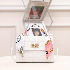 Plaid Embossed Square Bag Crossbody Bag With Scarf Decor