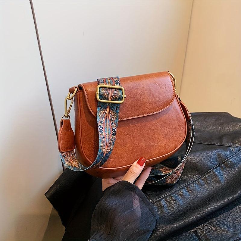 Vintage Crossbody Saddle Bag Retro Flap Shoulder Bag Women's Grunge Handbag