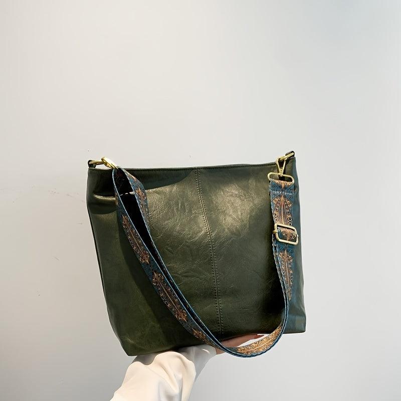 Retro Style Crossbody Bag For Women Vegan Leather Bucket Bag