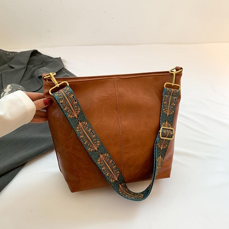 Retro Style Crossbody Bag For Women Vegan Leather Bucket Bag