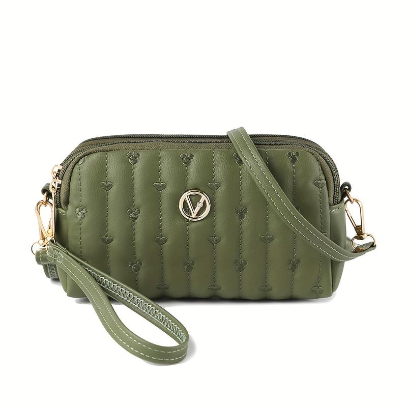 Love Embroidered Long Wallet Quilted Shoulder Bag Minimalist Purse