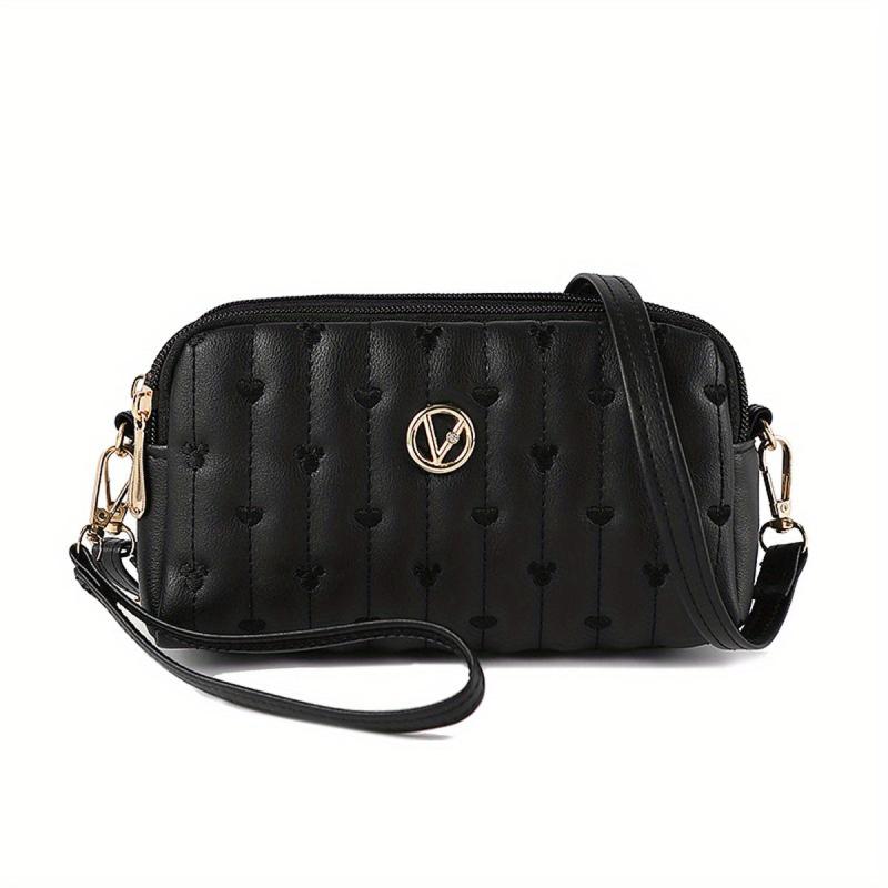 Love Embroidered Long Wallet Quilted Shoulder Bag Minimalist Purse