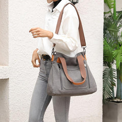 Two Tone Canvas Handbag Large Capacity Crossbody Bag Casual Shoulder Purse