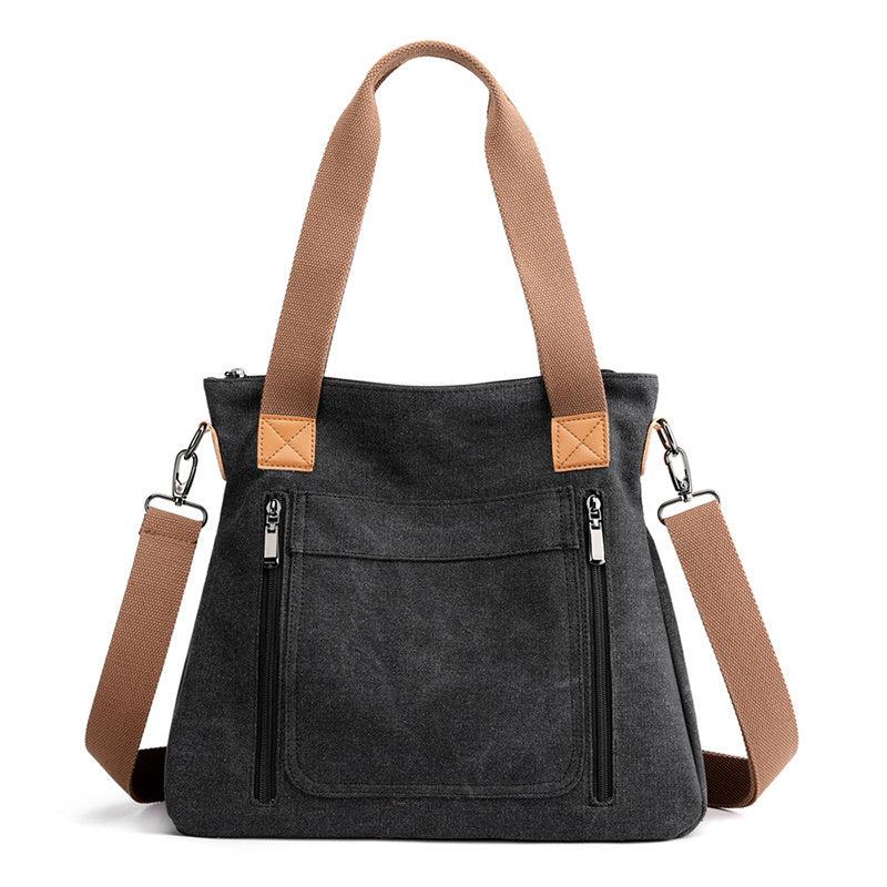 Two Tone Canvas Handbag Large Capacity Crossbody Bag Casual Shoulder Purse