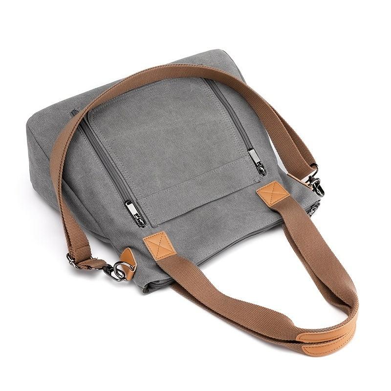 Two Tone Canvas Handbag Large Capacity Crossbody Bag Casual Shoulder Purse