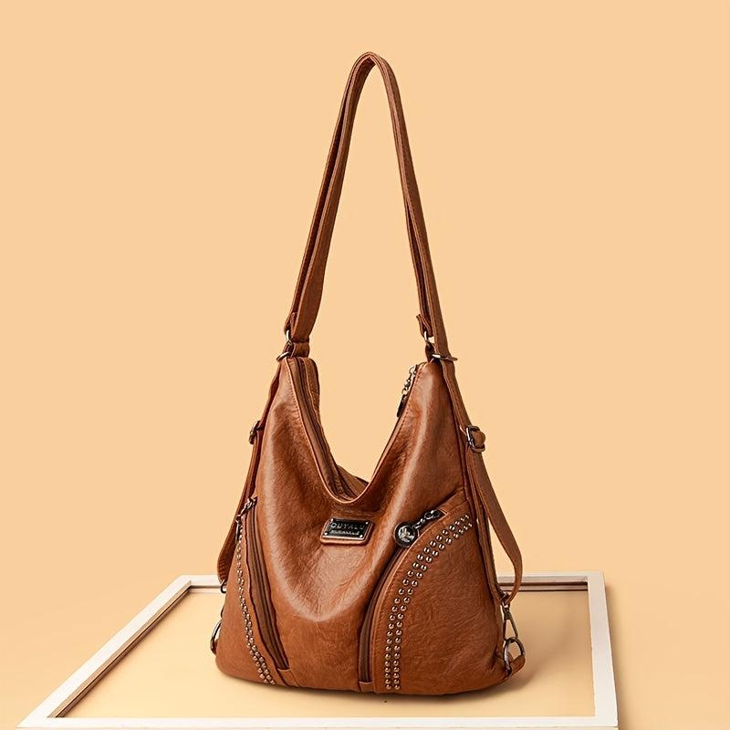 Studded Decor Hobo Bag PU Leather Crossbody