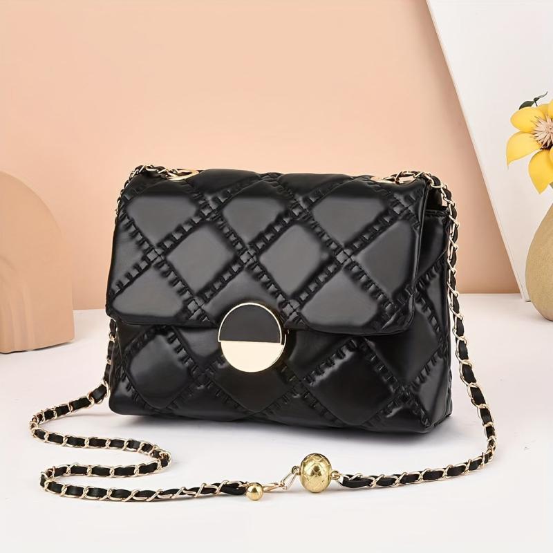 Quilted Argyle Crossbody Bag Chain Shoulder Purse