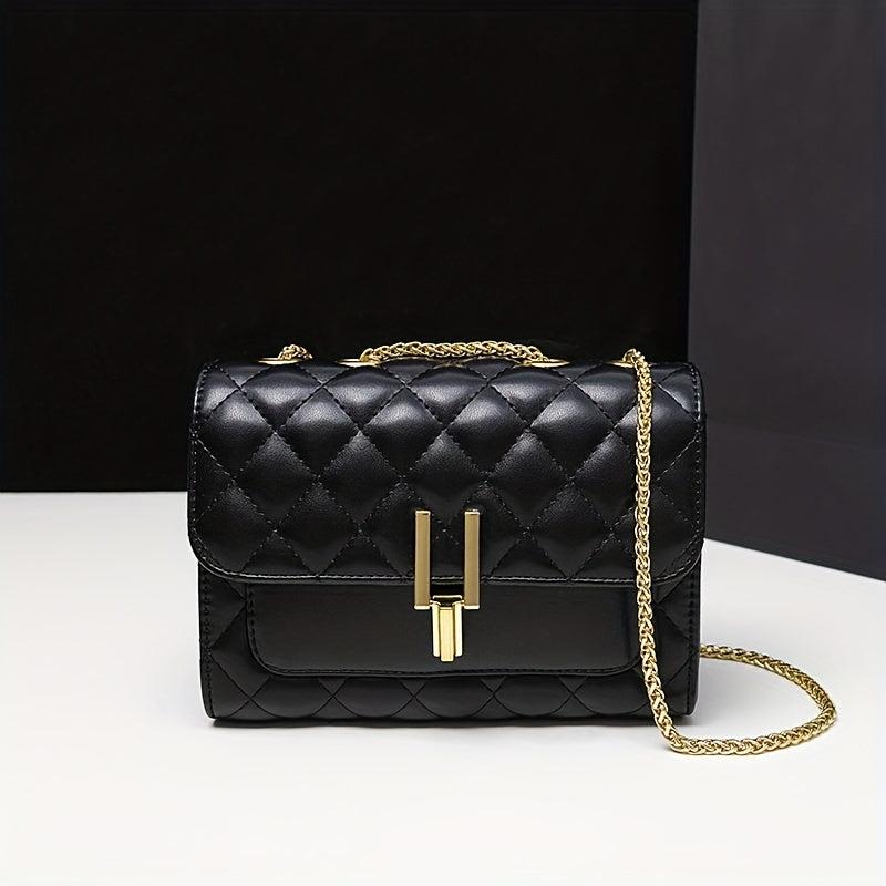 Quilted Detail Square Shoulder Bag Chain Flap Bag Women's Stylish Bag