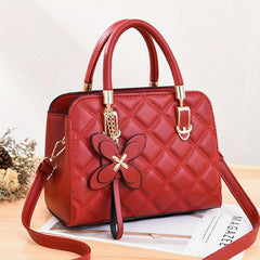 Argyle Quilted Handbag Butterfly Decor Crossbody Bag