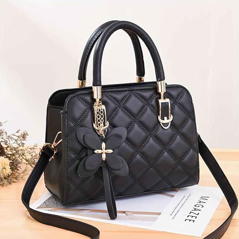 Argyle Quilted Handbag Butterfly Decor Crossbody Bag