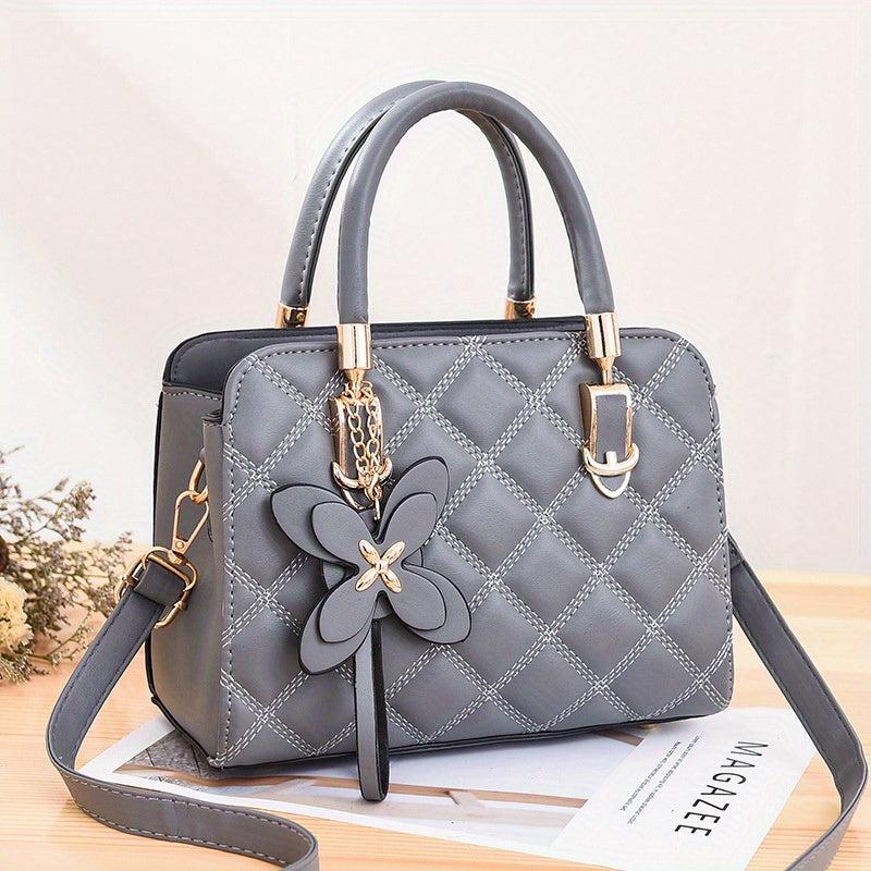 Argyle Quilted Handbag Butterfly Decor Crossbody Bag