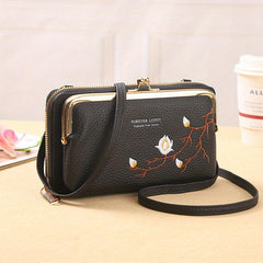 Floral Embroidery Long Wallet Crossbody Phone Bag Coin Purses