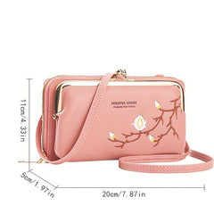 Floral Embroidery Long Wallet Crossbody Phone Bag Coin Purses