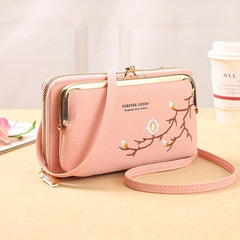 Floral Embroidery Long Wallet Crossbody Phone Bag Coin Purses