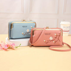 Floral Embroidery Long Wallet Crossbody Phone Bag Coin Purses
