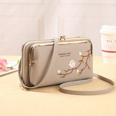 Floral Embroidery Long Wallet Crossbody Phone Bag Coin Purses