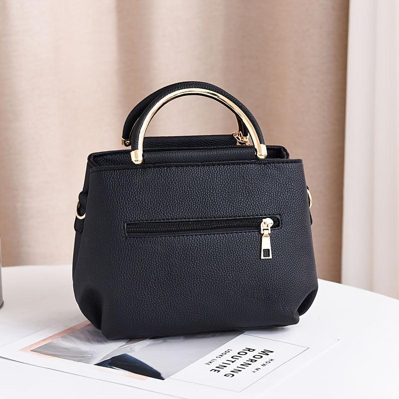 3D Flower Decor Handbag PU Crossbody Bag Top Handle Purse