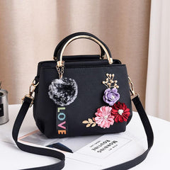 3D Flower Decor Handbag PU Crossbody Bag Top Handle Purse