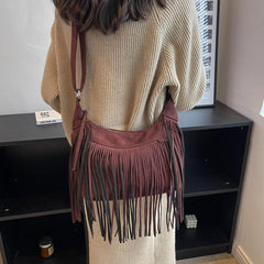 Fringe Suede Crossbody Bag Bohemian Style Shoulder Bag