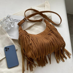 Fringe Suede Crossbody Bag Bohemian Style Shoulder Bag