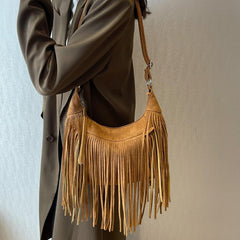 Fringe Suede Crossbody Bag Bohemian Style Shoulder Bag
