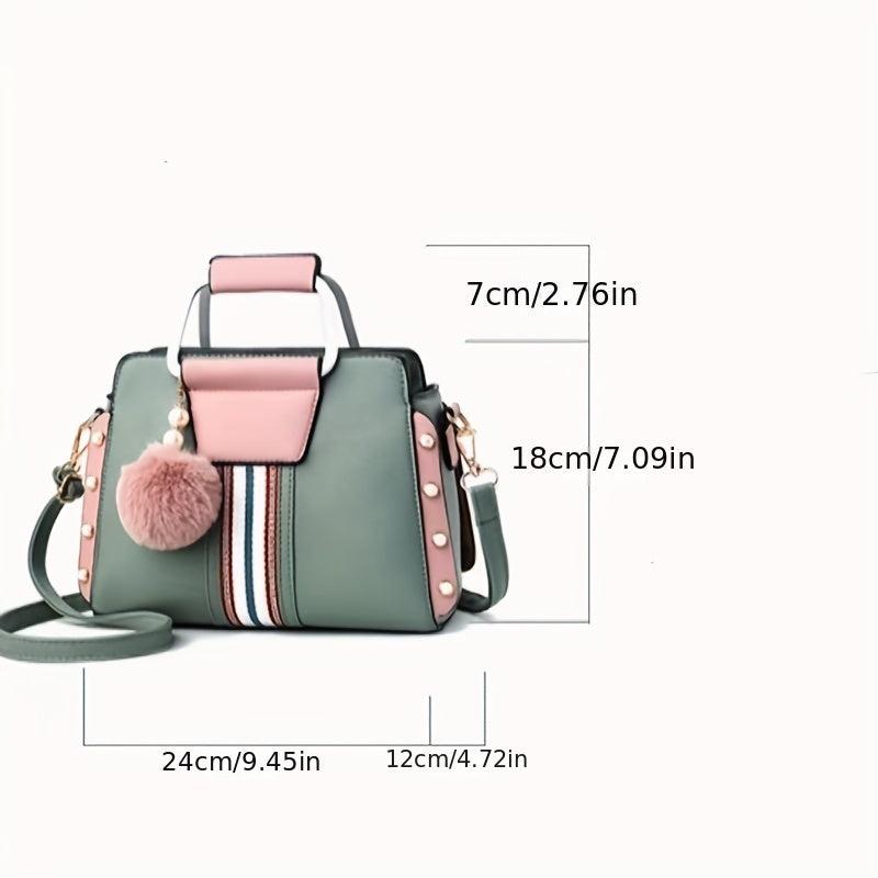 Faux Pearl Crossbody Bag with Pompom Decor