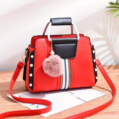 Faux Pearl Crossbody Bag with Pompom Decor