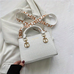 Crocodile Pattern Handbag Wide Strap Crossbody Bag Top Handle Satchel Purse